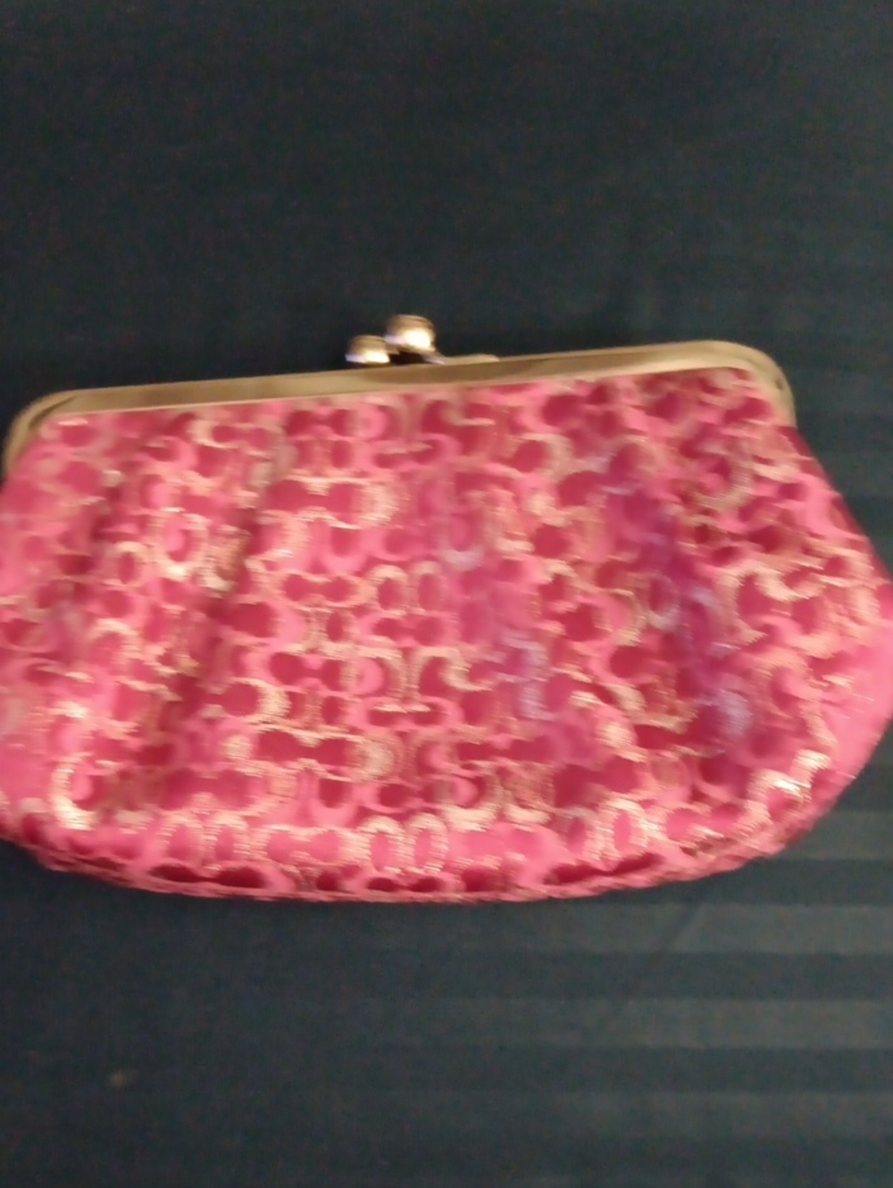Coach Pink Metallic Jacquard Kiss-Lock Clutch